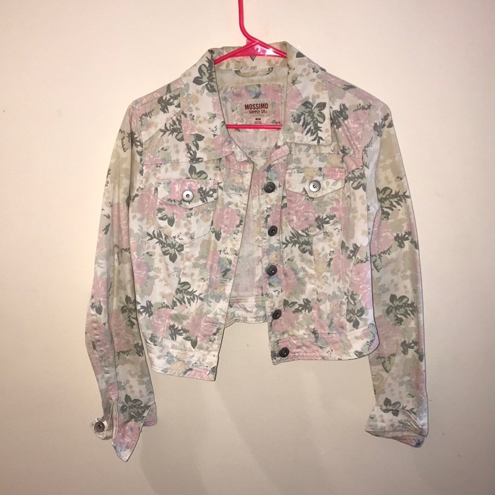 Cropped patterned denim jacket